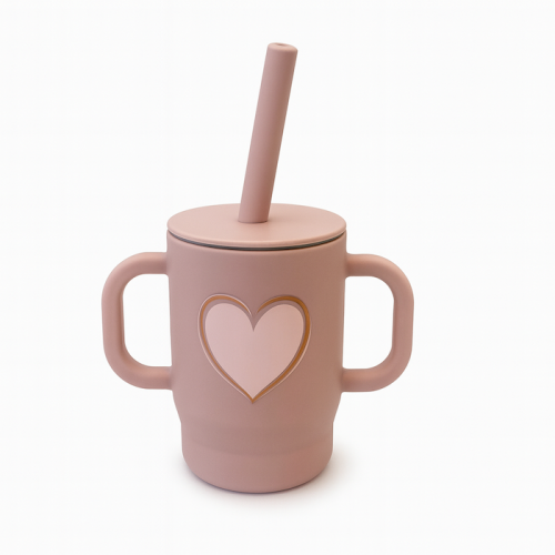 Ποτηράκι σιλικόνης με καλαμάκι Silicone cap heart